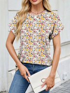 Printed Round Neck Short Sleeve Top (26)