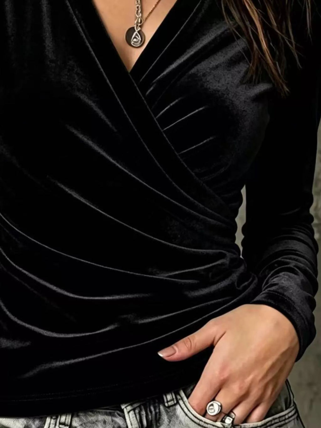 Full Size Surplice Ruched Long Sleeve Top Plus (9)
