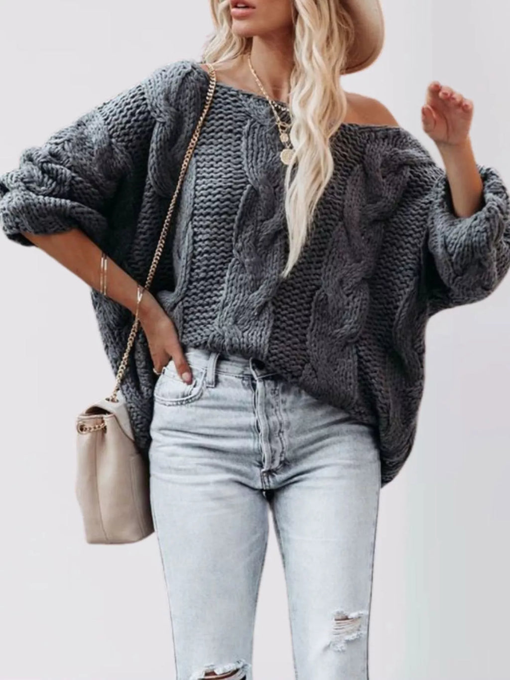 Chunky Cable Knit Long Sleeve Sweater (7)