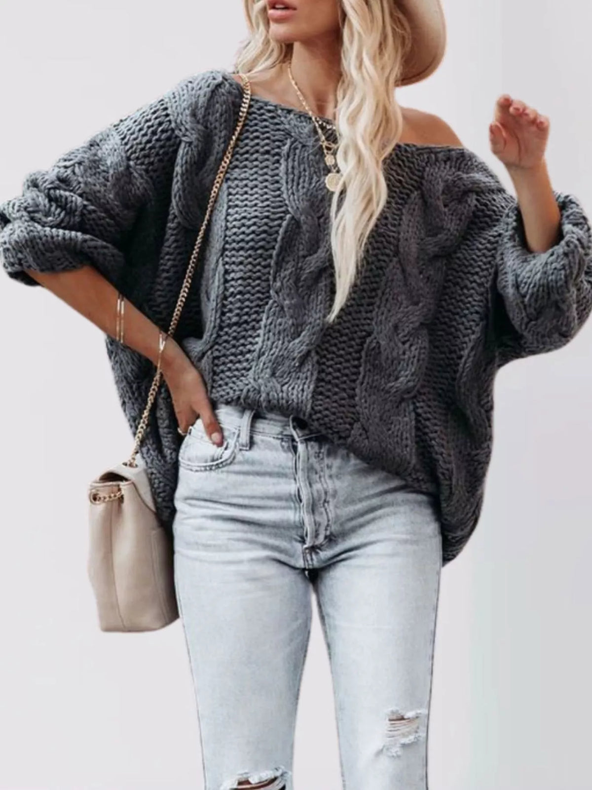 Chunky Cable Knit Long Sleeve Sweater (7)