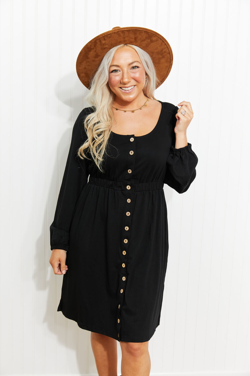 Scoop Neck Empire Waist Long Sleeve Mini Dress (12)