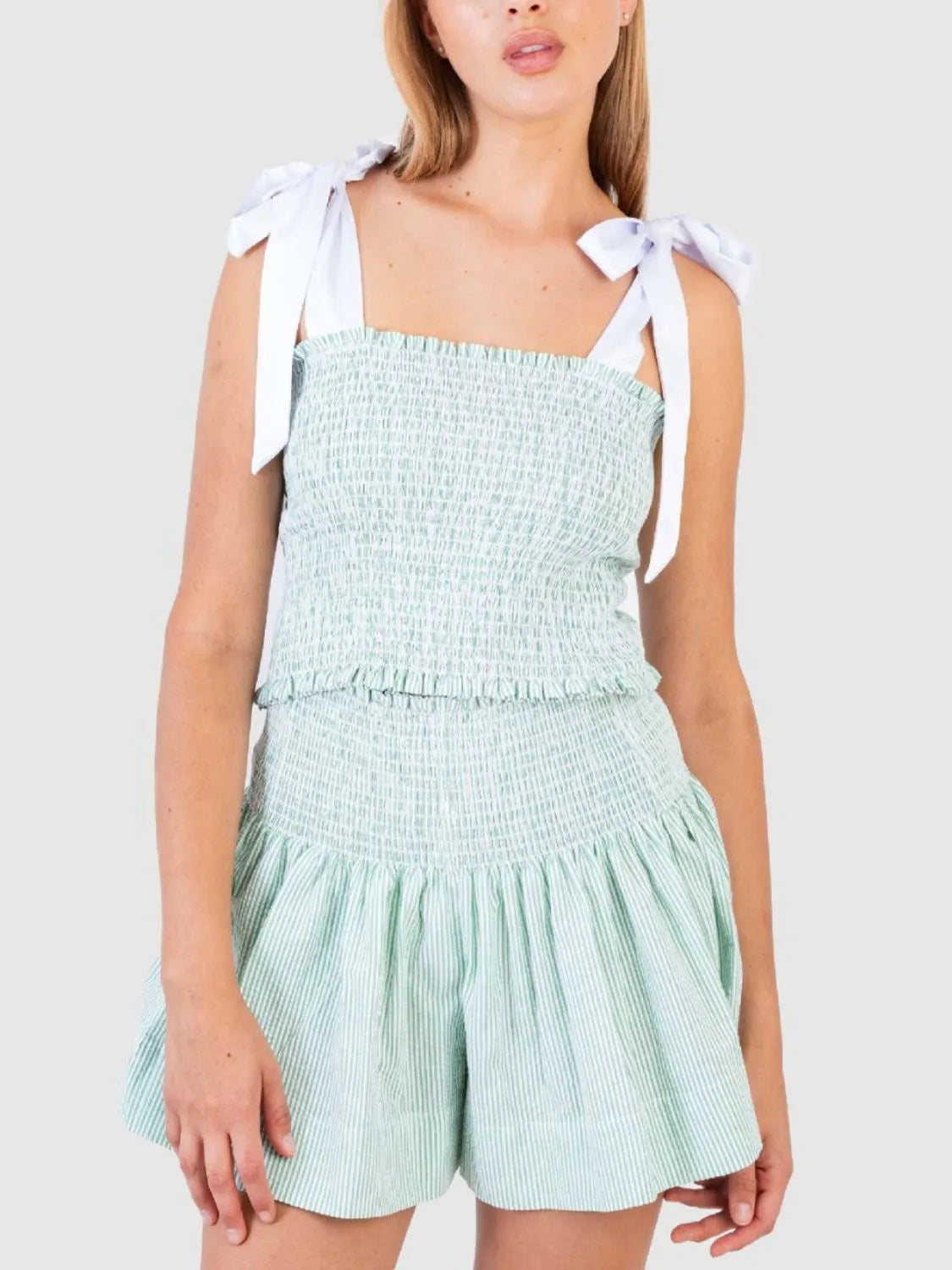 Smocked Tie Shoulder Cami Shorts Set (6)