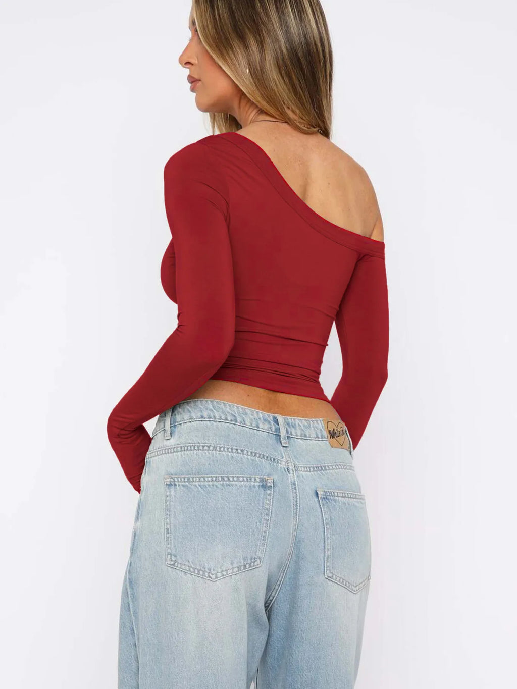 One Shoulder Long Sleeve Crop T-shirt (8)