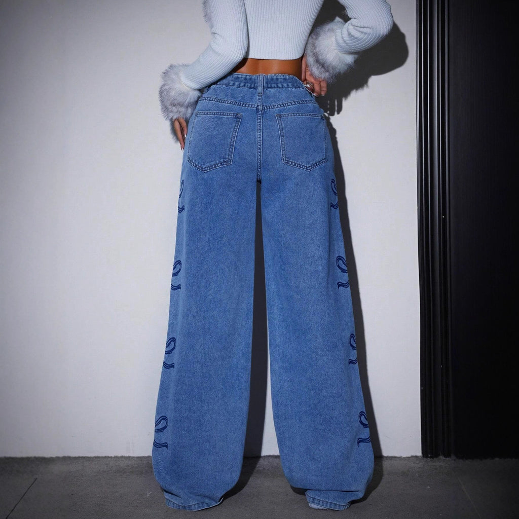 Printed Straight-leg Wide-leg Jeans photo 1