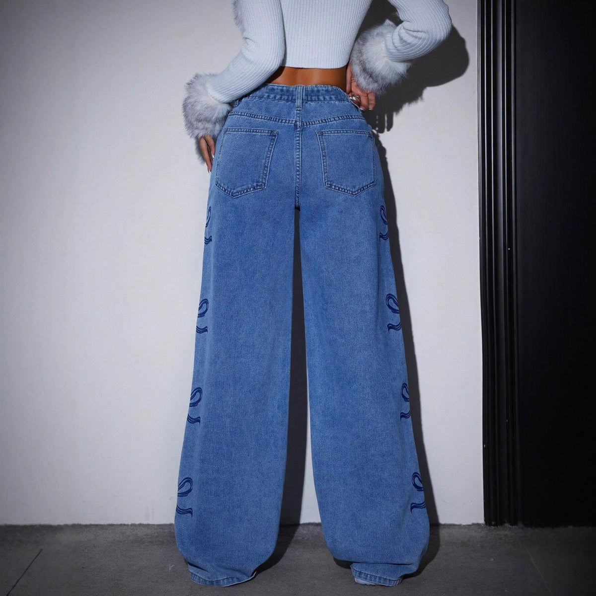 Printed Straight-leg Wide-leg Jeans photo 1