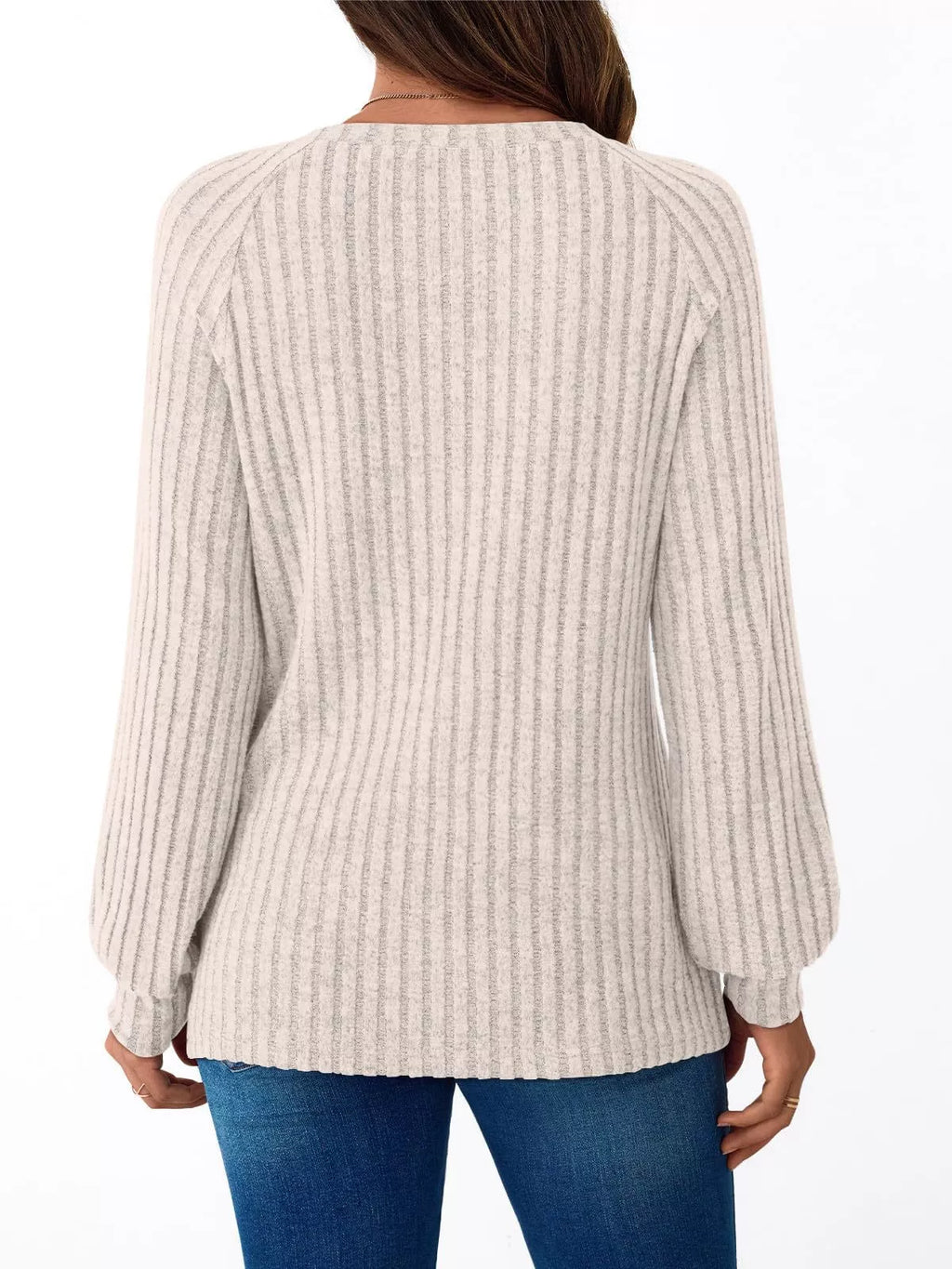 Ribbed Knit Decor Button Long Sleeve T-shirt (2)