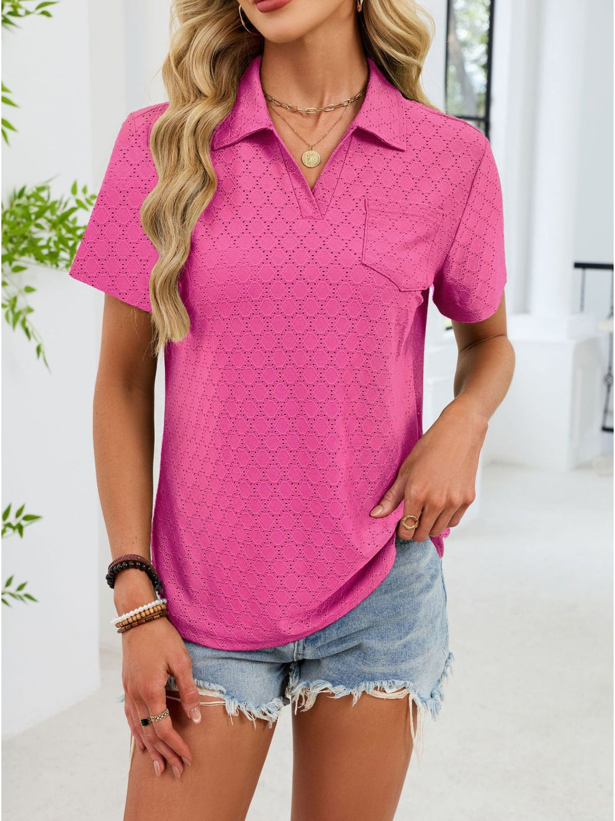 Eyelet Short Sleeve Blouse (10)
