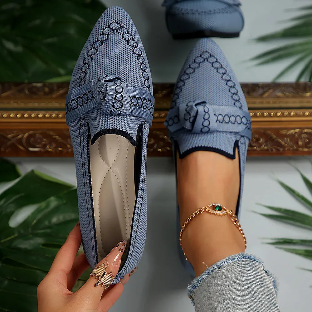 Knitted Slip-on Flats Bow (8)