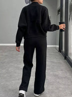Zip Up Dropped Shoulder Outerwear Pants Set (7)