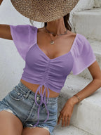 Drawstring Short Sleeve Crop Top (28)