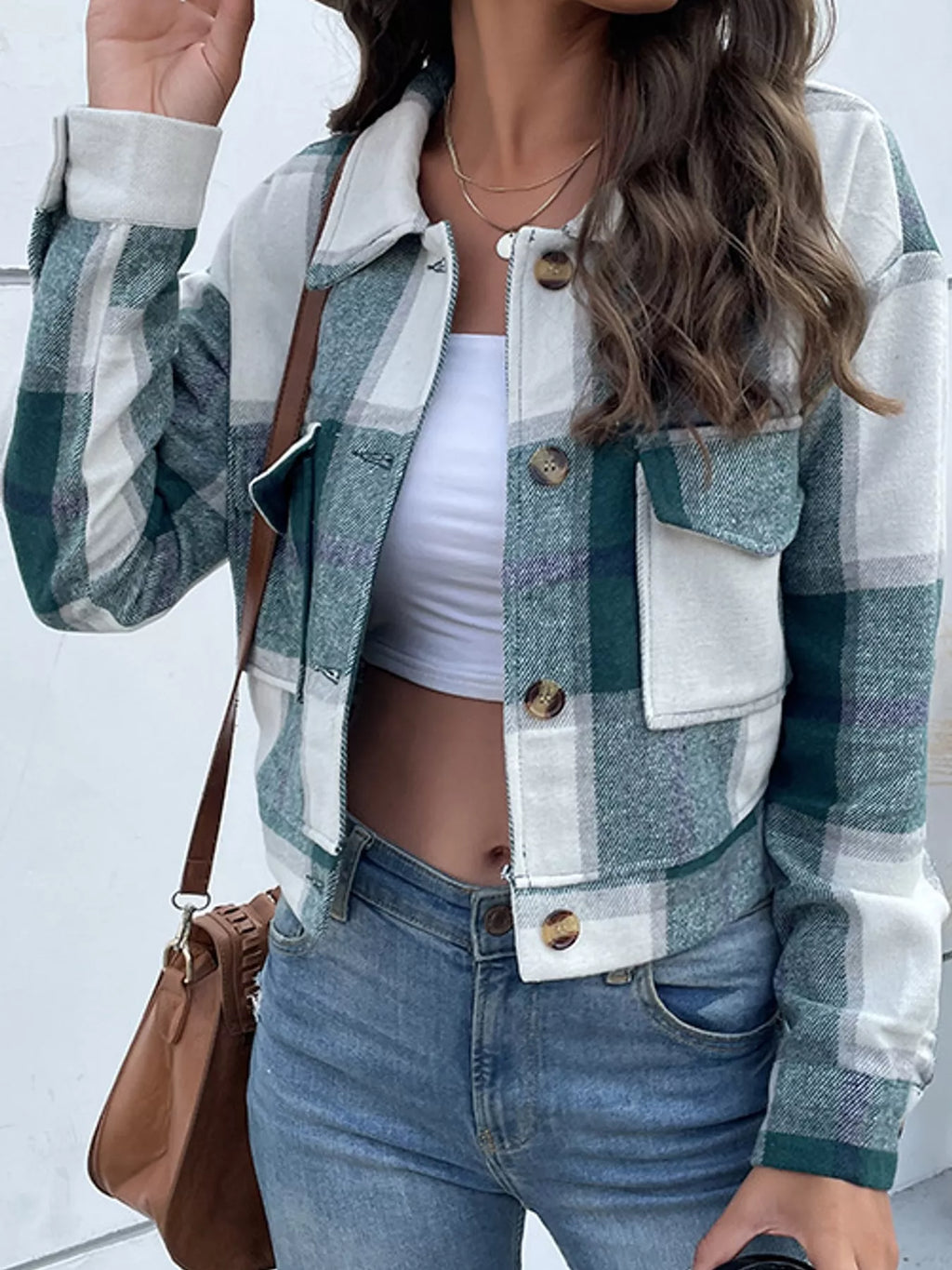 Plaid Button-up Cropped Jacket (12)