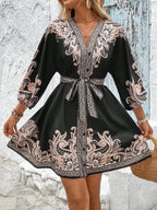 Paisley V-neck 3/4 Sleeve Mini Dress (16)