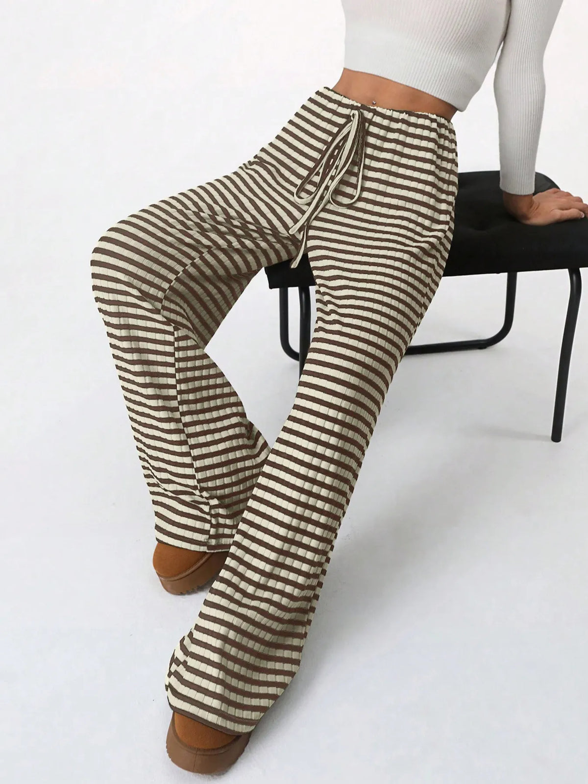 Striped Wide Leg Drawstring Pants (5)