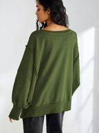 Slit Round Neck Dropped Shoulder T-shirt (12)