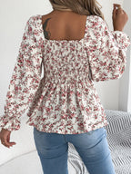 Floral Square Neck Flounce Sleeve Blouse (14)