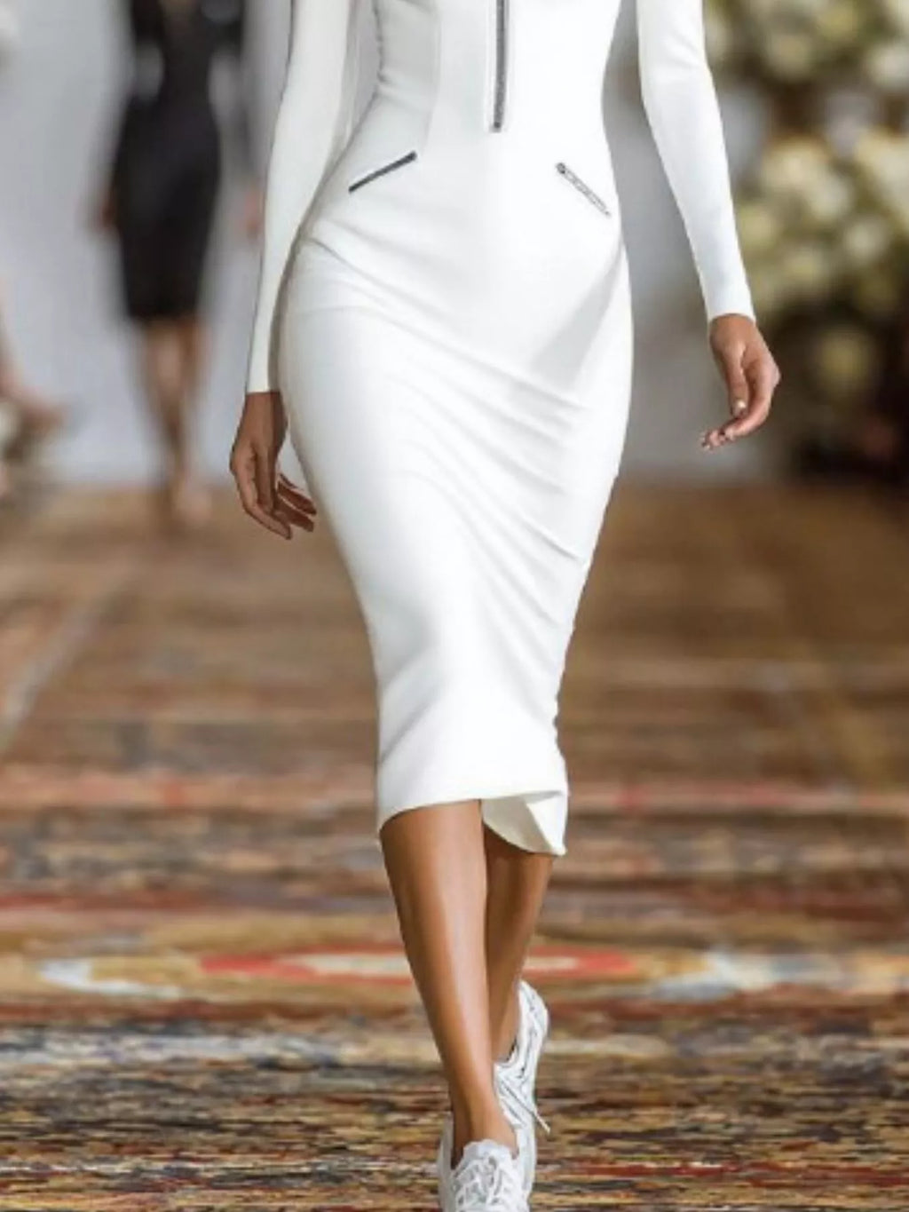 Full Size Zip-front Bodycon Midi Dress Plus (6)