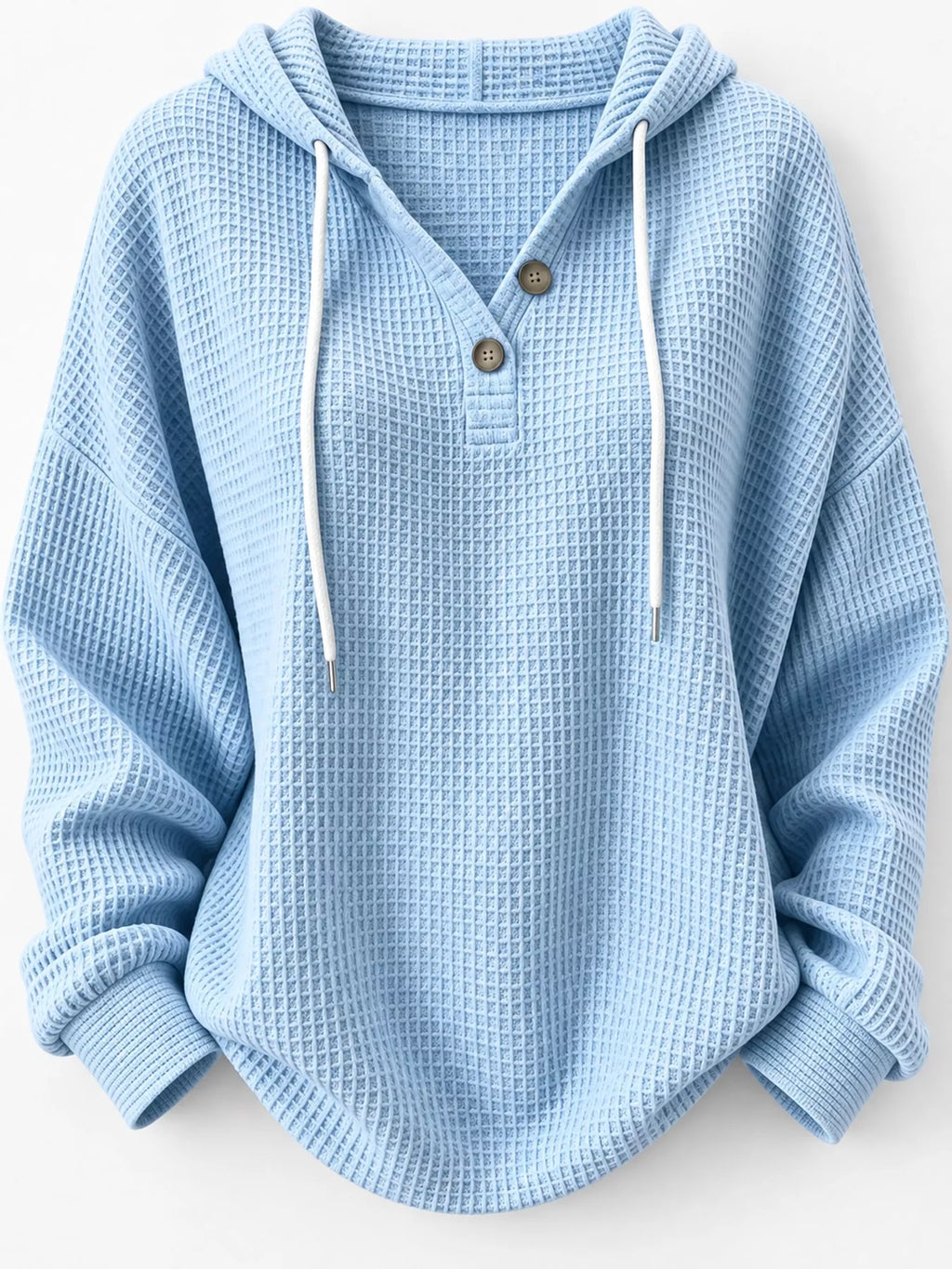 Full Size Waffle Knit Button Detail Hoodie Plus (9)
