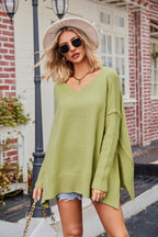 V-neck Slit Exposed Seam Sweater (4)