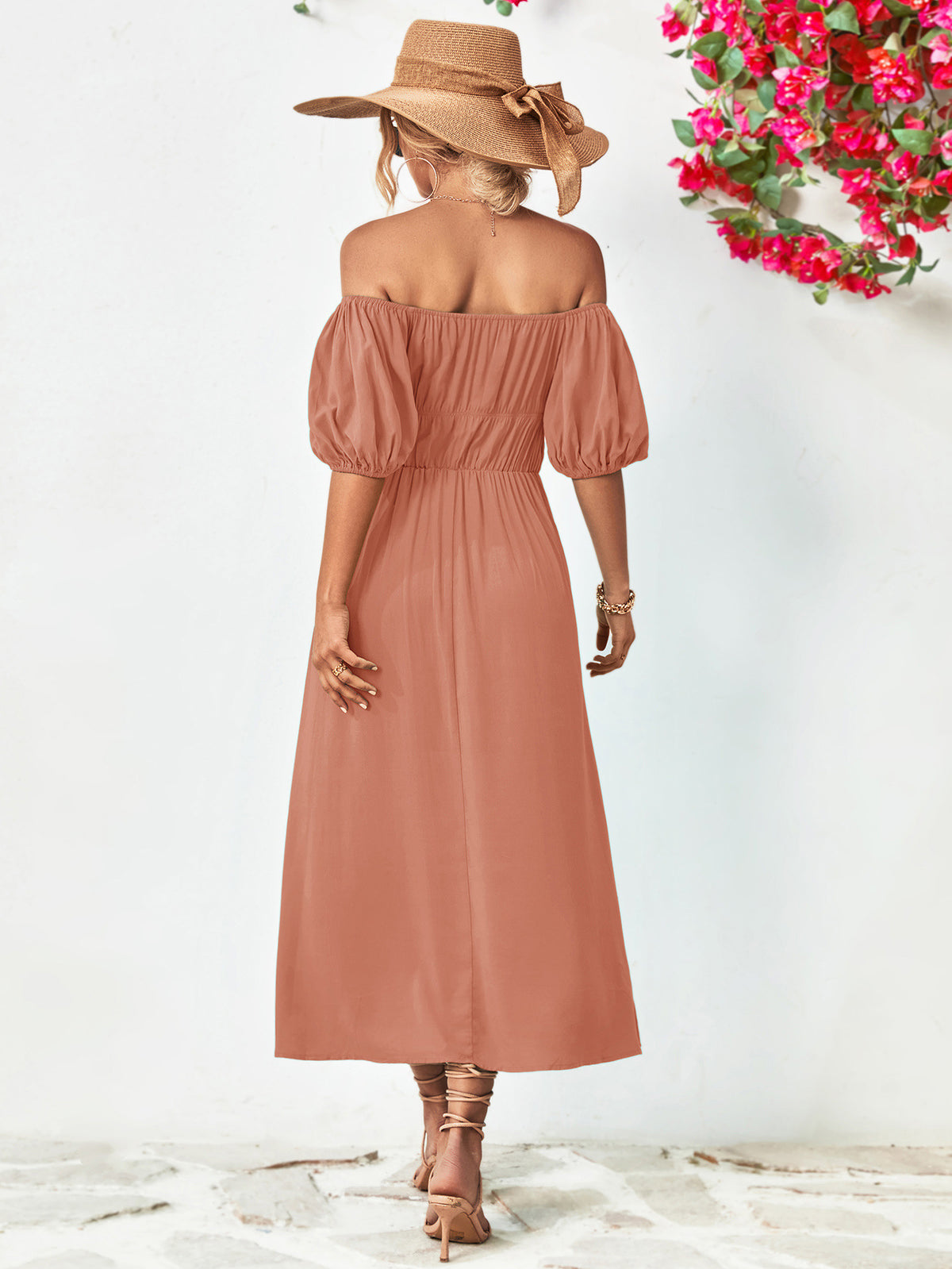Off-shoulder Balloon Sleeve Midi Dress (18)