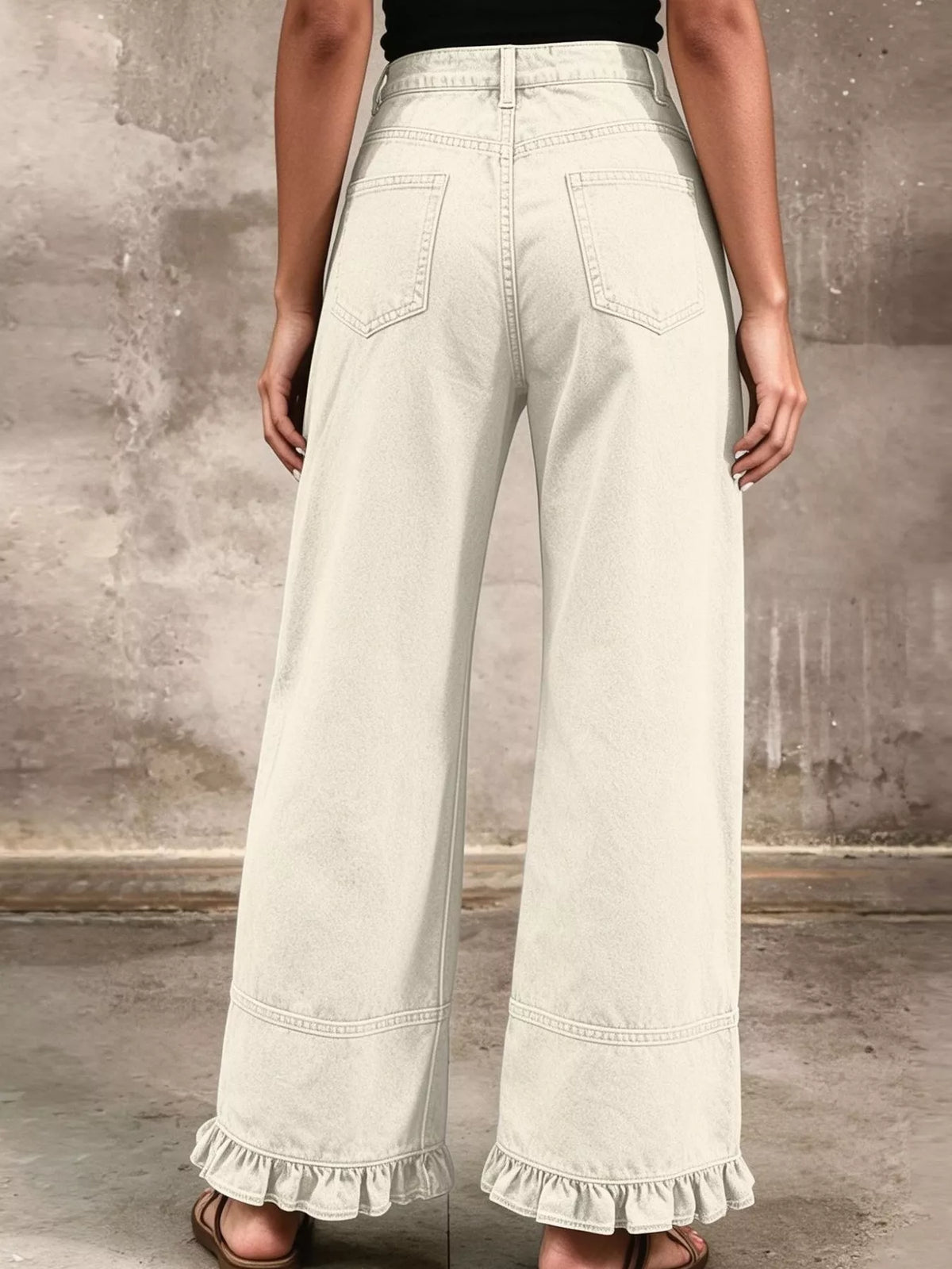 Full Size High-waisted Wide-leg Ruffled Hem Jeans Plus (20)