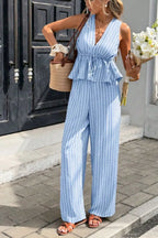 Striped Sleeveless Top Wide Leg Pants Set (15)