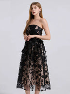 Floral Applique Strapless Midi Dress (2)
