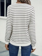 Striped V-neck Long Sleeve T-shirt (6)