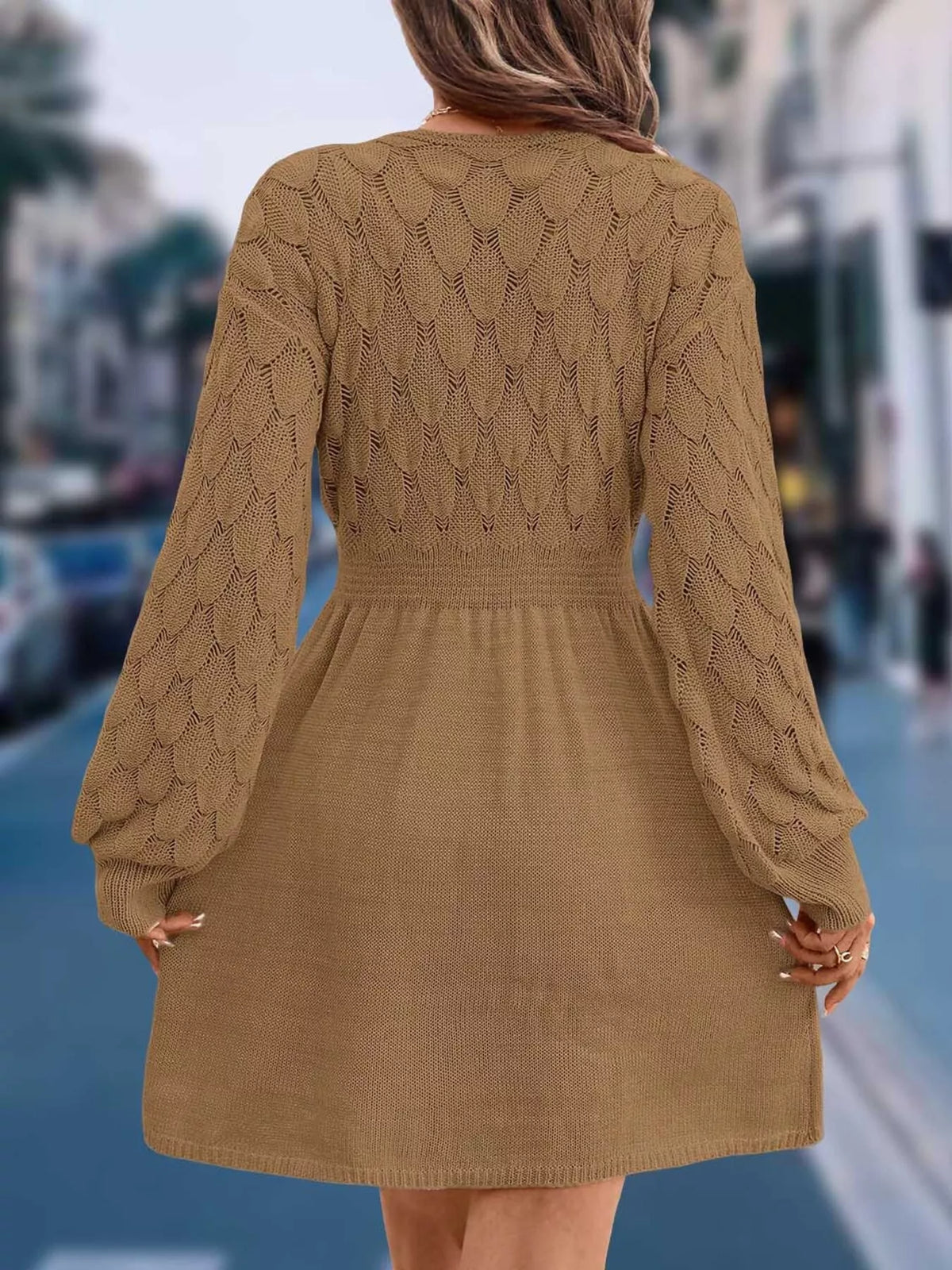 V-neck Long Sleeve Sweater Dress (17)