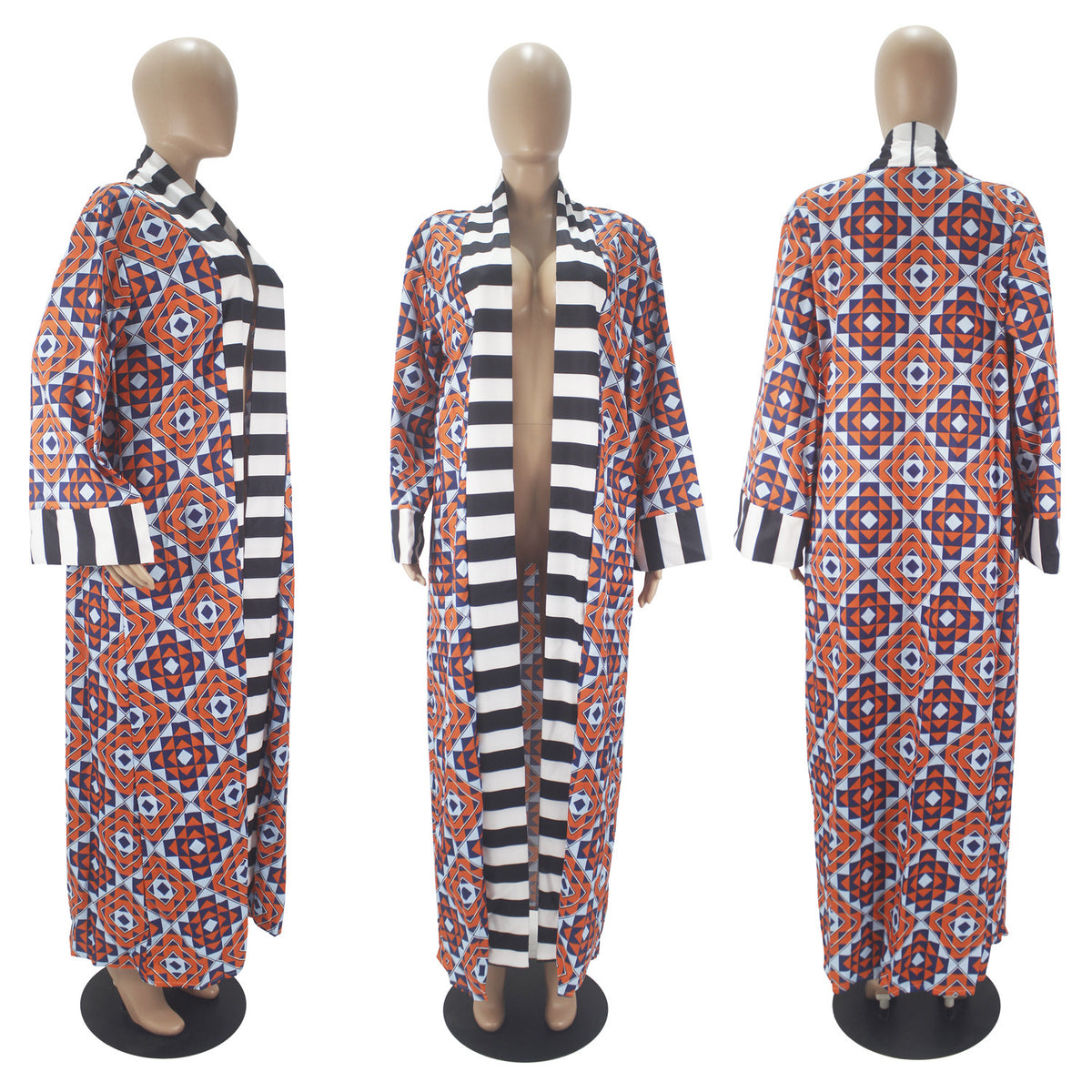 Casual Striped Pattern Printed Long Sleeve Coat Dress photo 4