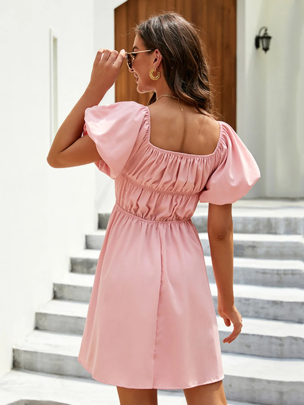 Off-shoulder Puff Sleeve Mini Dress (3)