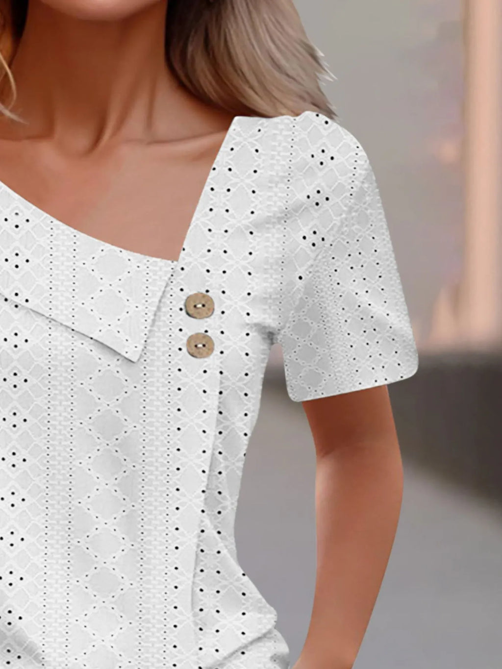 Eyelet Asymmetrical Short Sleeve T-shirt (2)