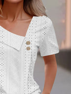 Eyelet Asymmetrical Short Sleeve T-shirt (2)