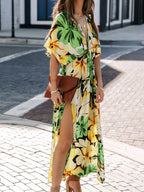 Floral Print V-neck High Slit Maxi Dress (7)