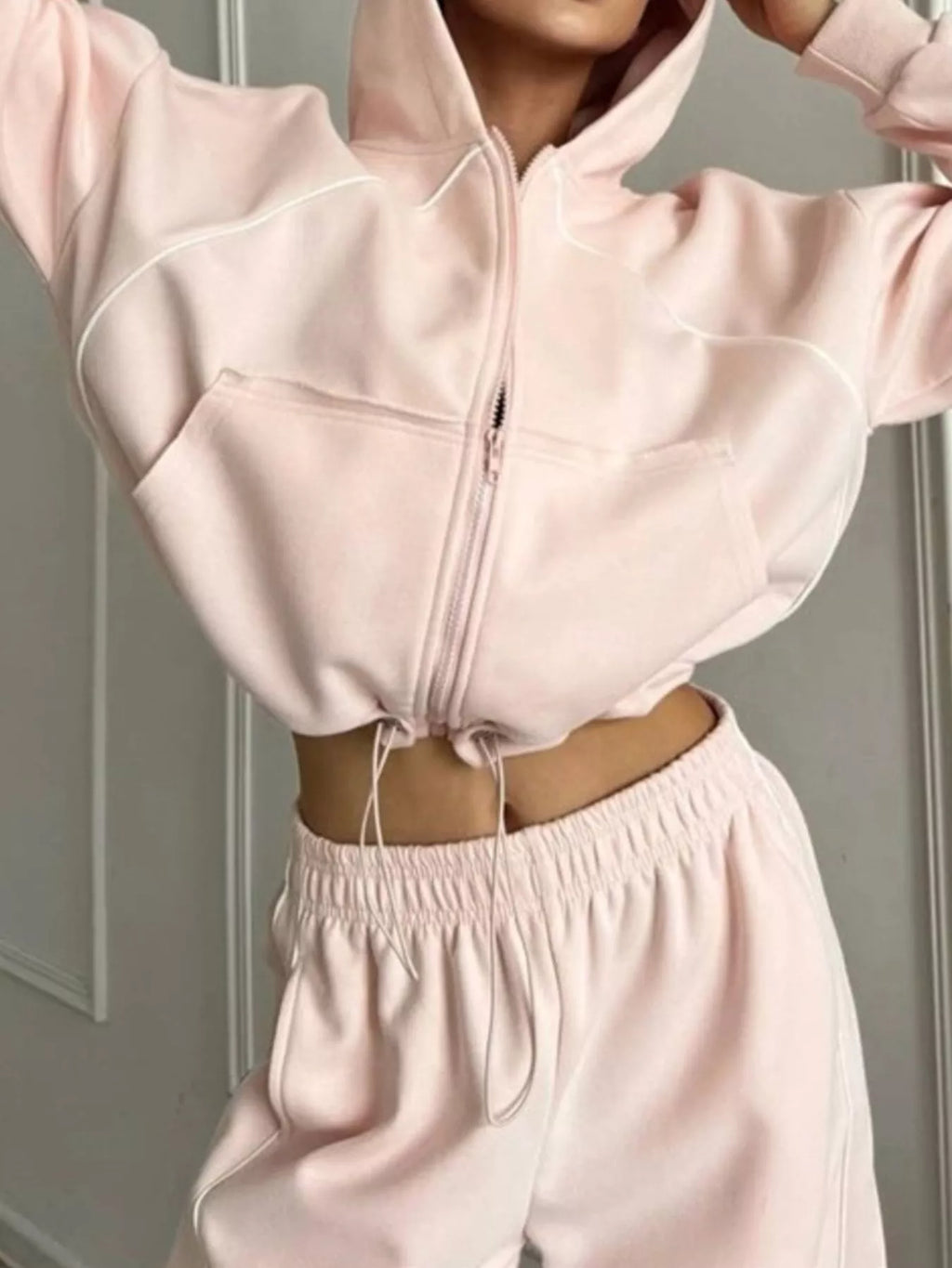 Fleece Zip-up Hoodie Joggers Set (4)