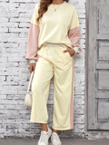 Block Round Neck Top Pants Set