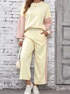 Block Round Neck Top Pants Set