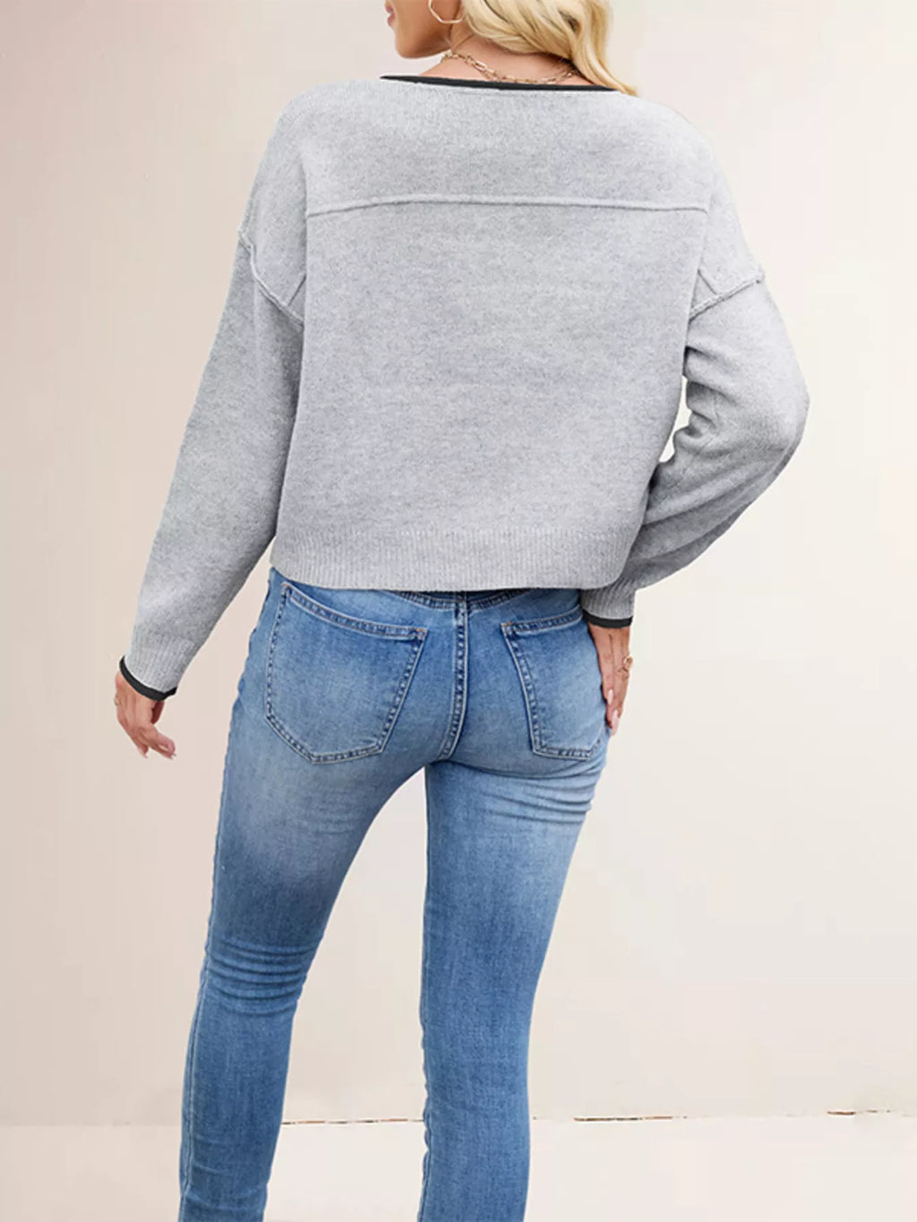 Contrast Trim Dropped Shoulder Sweater (2)