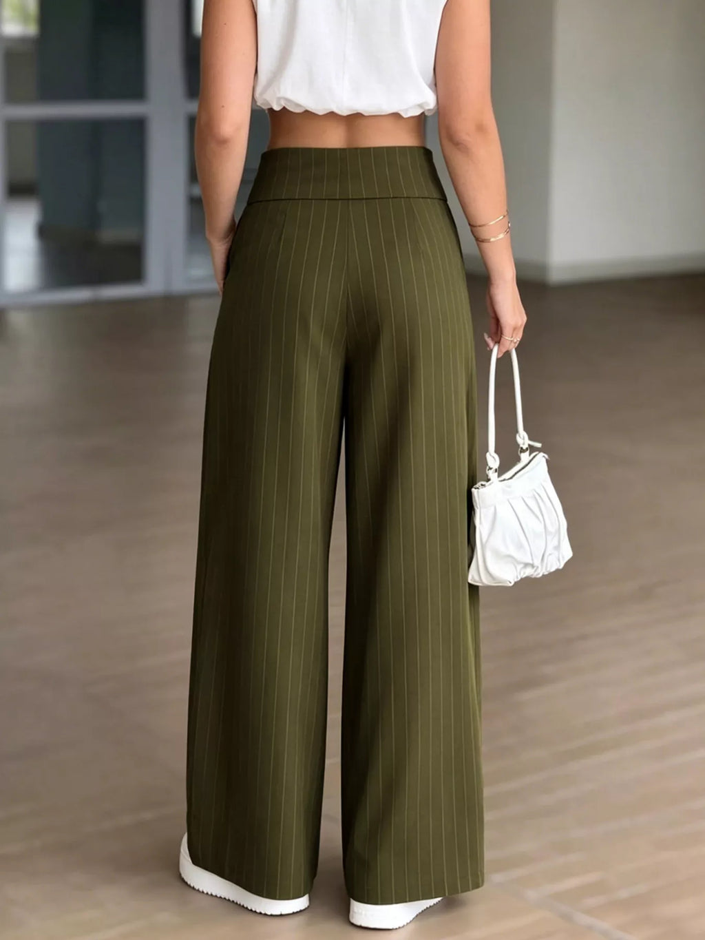 High-waisted Wide-leg Pinstripe Pants (5)