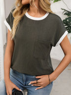 Contrast Trim Round Neck Short Sleeve T-shirt (5)