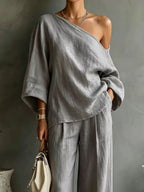 One Shoulder Top Wide Leg Pants Set (18)
