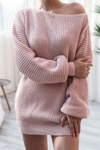 Boat Neck Long Sleeve Mini Sweater Dress (3)
