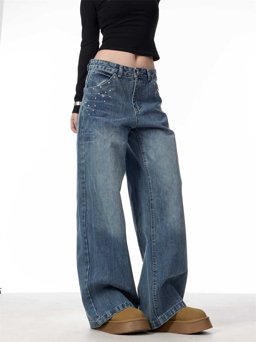 Rivet High Waist Wide Leg Jeans Baggy Straight Trousers variant CJXX228064801AZ|CJXX228064802BY|CJXX228064803CX|CJXX228064804DW