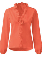 Ruffled V-neck Long Sleeve Blouse (9)