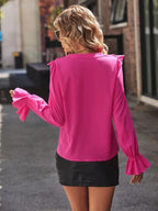 Ruffled V-neck Flounce Sleeve Shirt (2)