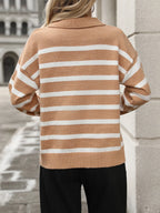Striped Johnny Collar Long Sleeve Sweater (6)