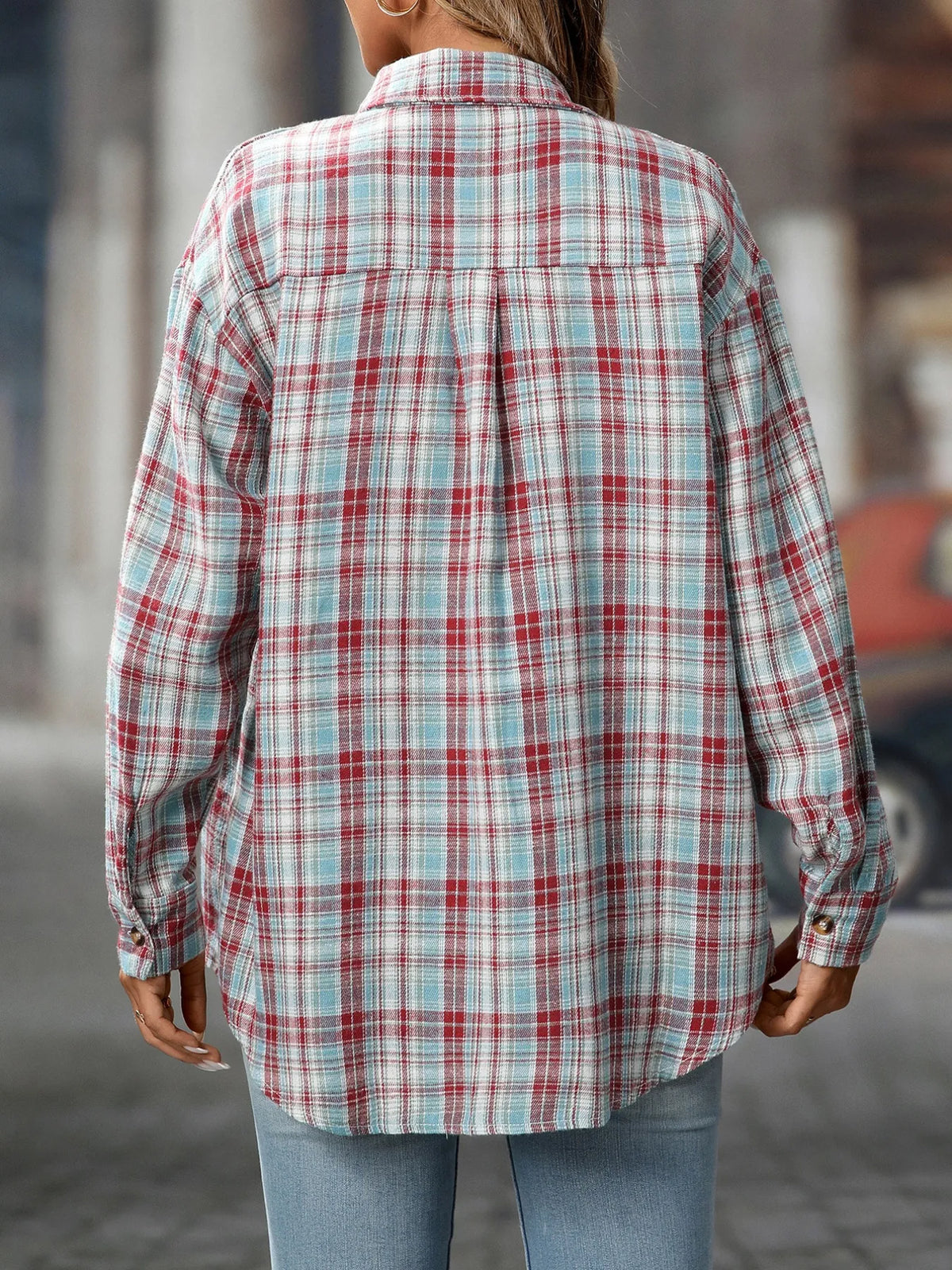 Plaid Button-down Oversized Shirt (6)