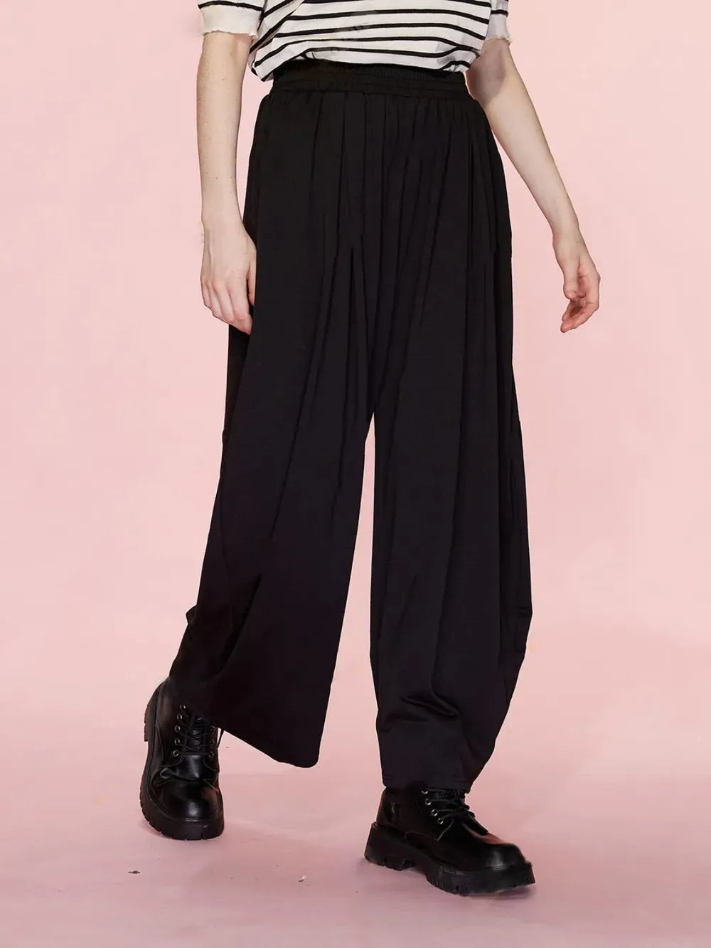 Elastic Waist Wide Leg Pants Pockets