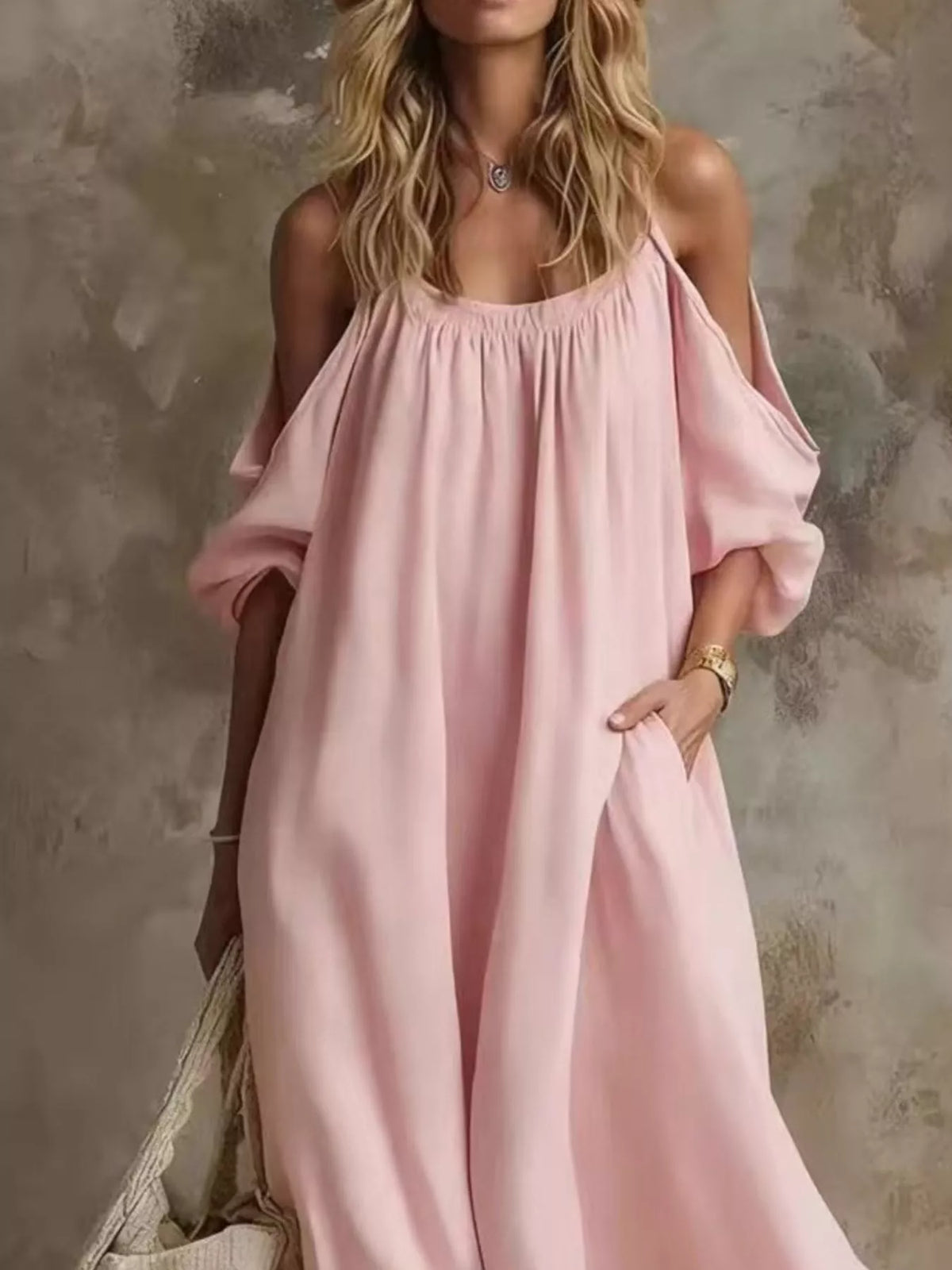 Full Size Cold-shoulder Linen Maxi Dress Plus (8)
