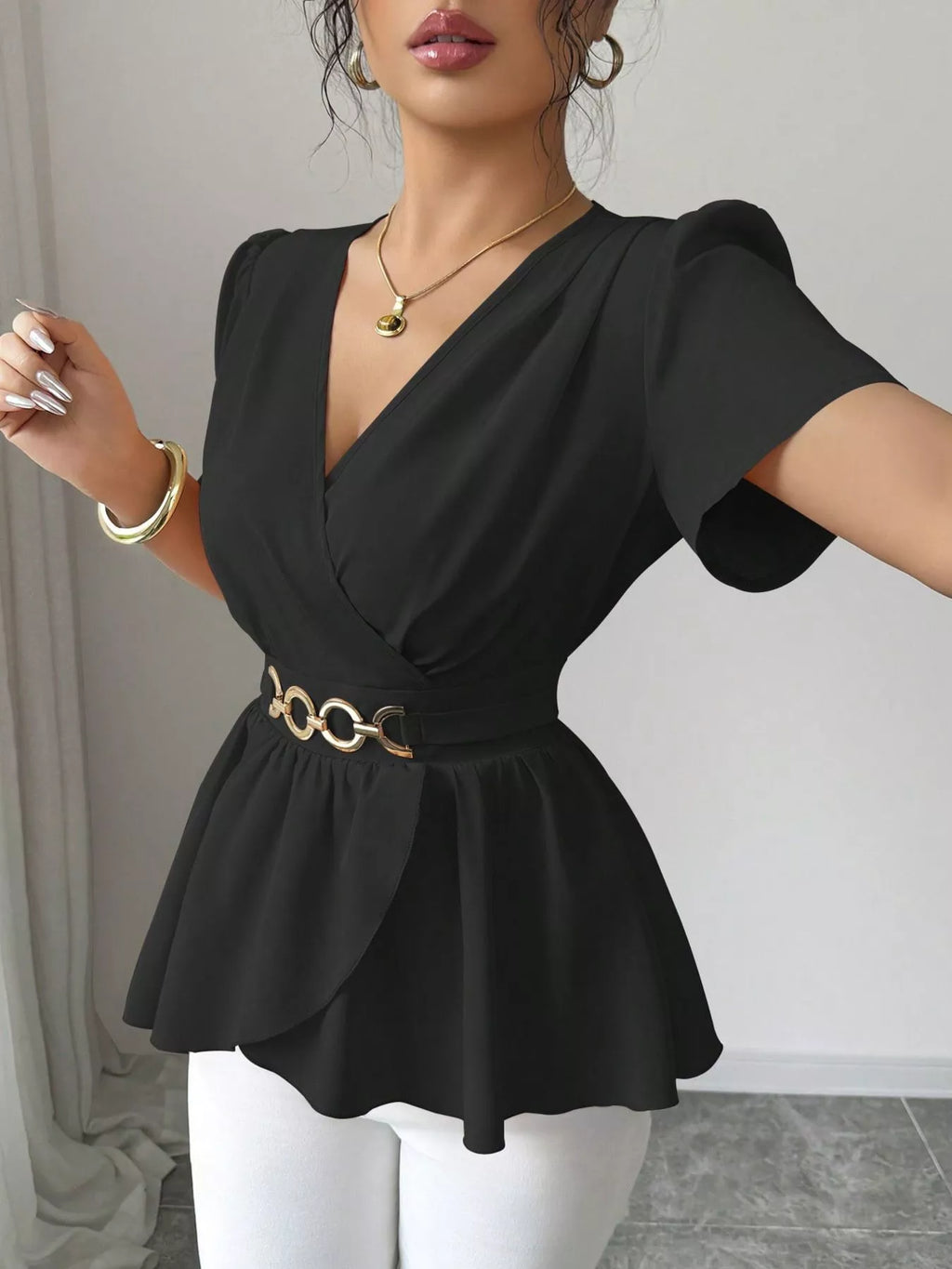 Surplice Short Sleeve Blouse (2)