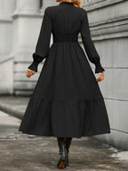Notched Long Sleeve Tiered Dress (10)
